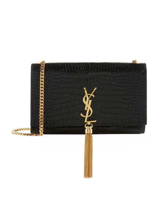 Saint Laurent
Women's Black Kate Tassel Medium Croc-embossed Leather Shoulder Bag