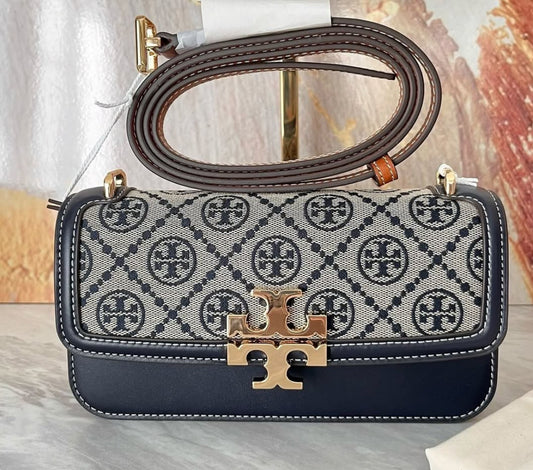 SMALL T MONOGRAM ELEANOR SHOULDER BAG IN blue