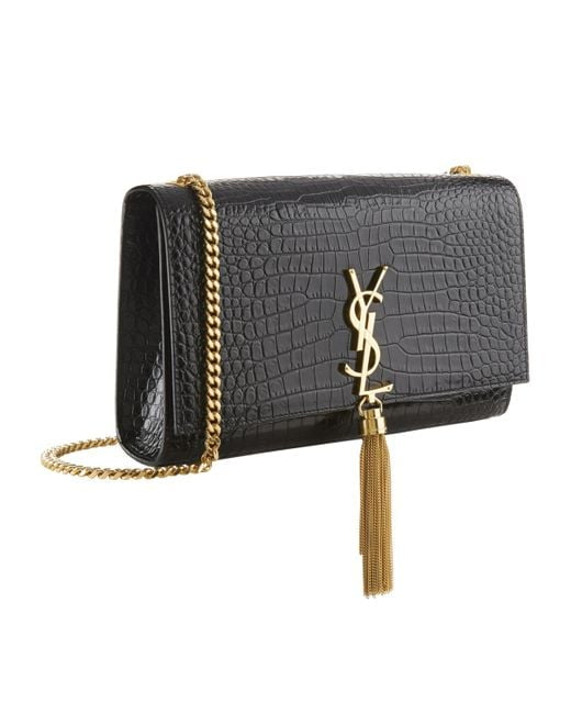 Saint Laurent
Women's Black Kate Tassel Medium Croc-embossed Leather Shoulder Bag