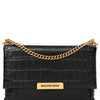 Shiny Extra Supple Calfskin Crocodile Embossed Small Triplet Bag Black